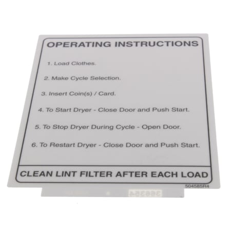 Alliance LABEL, OP INSTRUCTIONS-COMML DRYER D504585R4
